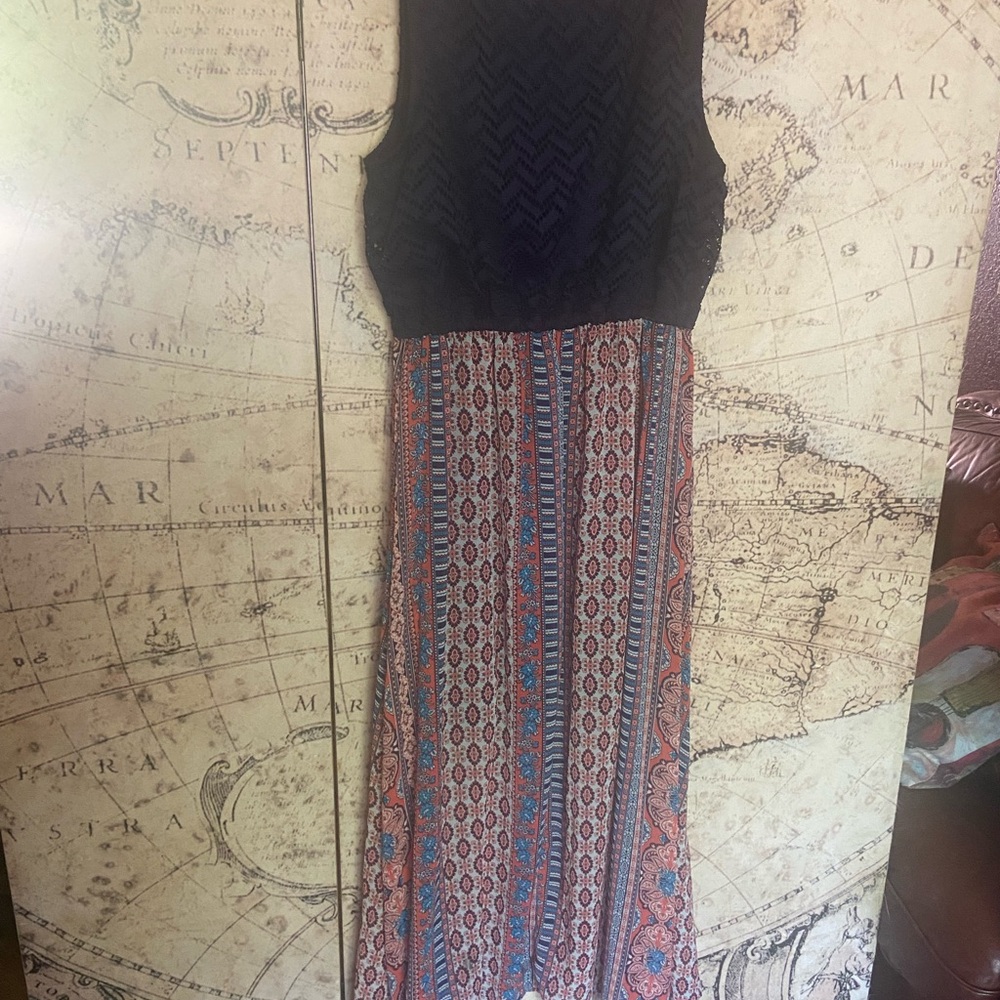 Navy, Blue and Red Layered Summer Maxi Dress 3X - Picture 6 of 6